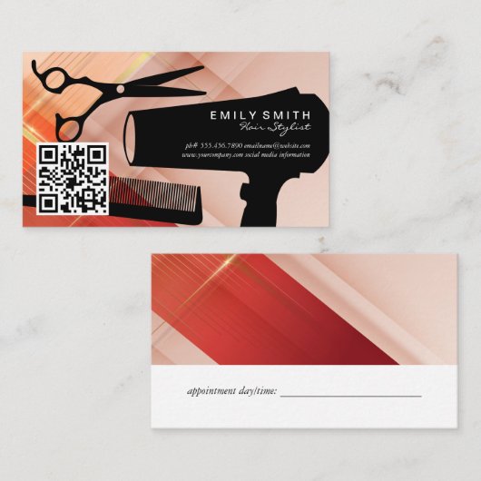 Haren knipgereedschap | schaar kam blaasdroger afsprakenkaartje (Voorkant / Achterkant)