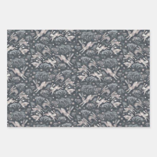 Hares Field Bunnies Rabbits Pattern Earth Shades Inpakpapier Vel (Voorkant 3)