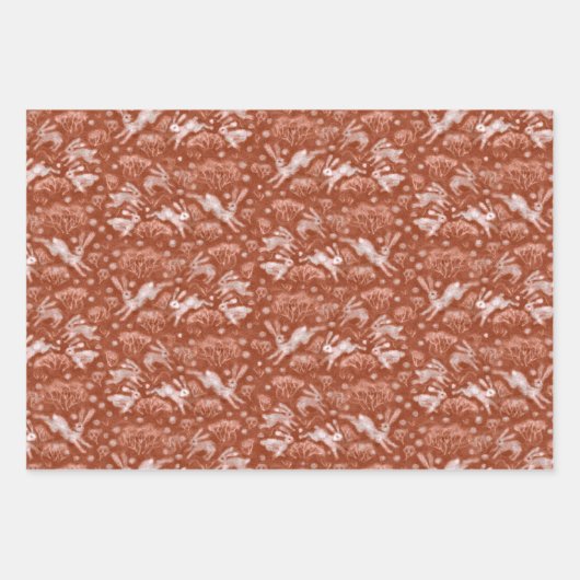 Hares Field Bunnies Rabbits Pattern Earth Shades Inpakpapier Vel (Voorkant 2)