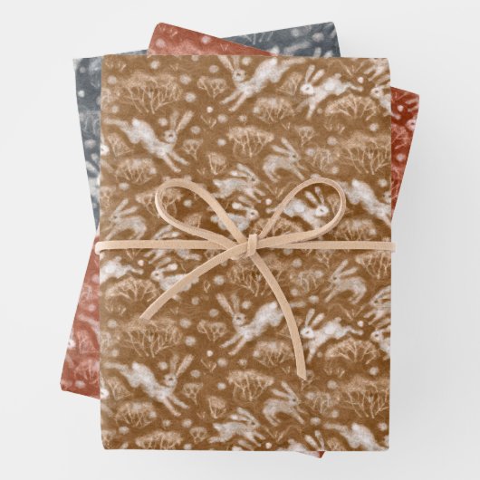 Hares Field Bunnies Rabbits Pattern Earth Shades Inpakpapier Vel (In situ)