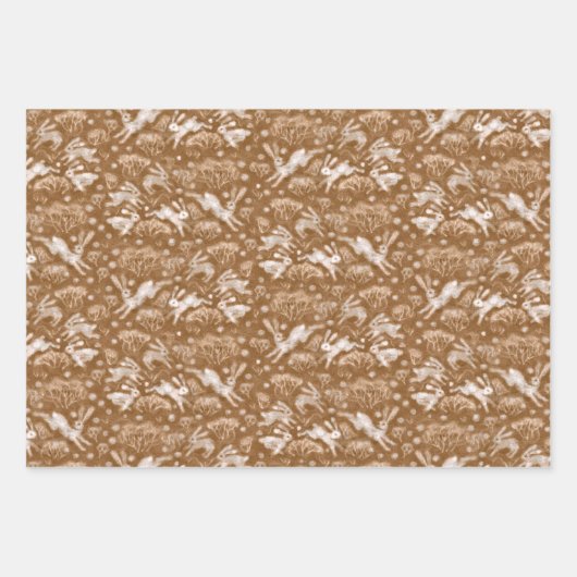 Hares Field Bunnies Rabbits Pattern Earth Shades Inpakpapier Vel (Voorkant)