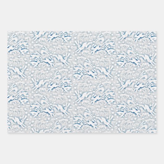 Hares Field Bunnies Rabbits Pattern White Snow Inpakpapier Vel (Voorkant 2)