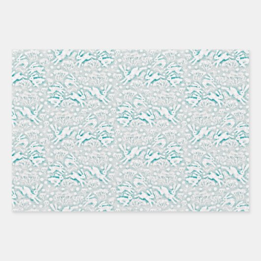 Hares Field Bunnies Rabbits Pattern White Snow Inpakpapier Vel (Voorkant)