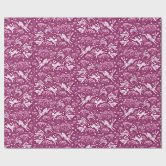 Hares Field Bunnies Rabbits Winter Pattern Fuchsia Cadeaupapier (Vlak)
