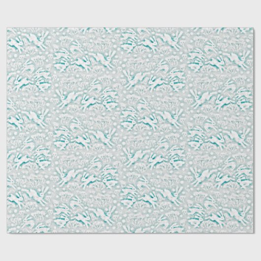 Hares Field Bunnies Rabbits Winter Pattern White Cadeaupapier (Vlak)