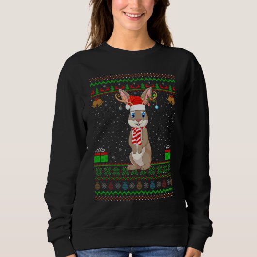 Hares Rabbit Santa Hat Matching Ugly Hares Christm Trui (Voorkant)