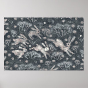 Hares Sneeuwveld Witte konijnen Winterdieren Grijs Poster