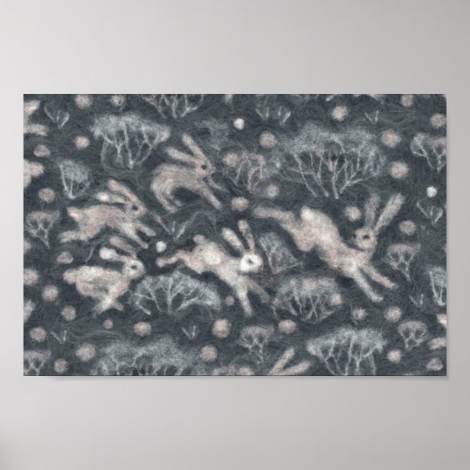 Hares Sneeuwveld Witte konijnen Winterdieren Grijs Poster (Voorkant)