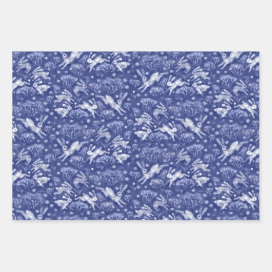 Hares Snow Field Bunnies Rabbit Pattern Kerstmis Inpakpapier Vel (Voorkant 3)
