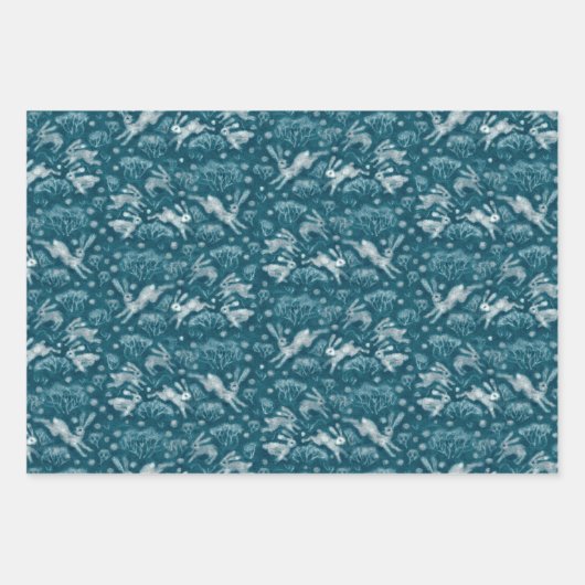 Hares Snow Field Bunnies Rabbit Pattern Kerstmis Inpakpapier Vel (Voorkant 2)