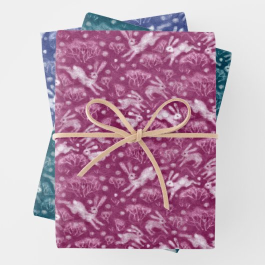 Hares Snow Field Bunnies Rabbit Pattern Kerstmis Inpakpapier Vel (In situ)