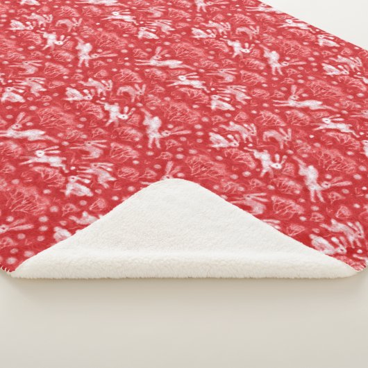 Hares Snow Field Bunnies Rabbit Winter Pattern Red Sherpa Deken (3/4)