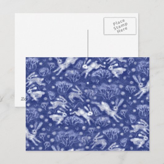 Hares Snow Field White Rabbits Winter Animal Blue Briefkaart (Voorkant / Achterkant)