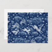 Hares Snow Field White Rabbits Winter Animals Blue Briefkaart (Voorkant / Achterkant)