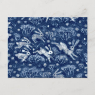 Hares Snow Field White Rabbits Winter Animals Blue Briefkaart