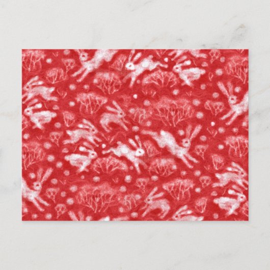 Hares Snow Field White Rabbits Winter Animals Red Briefkaart (Voorkant)