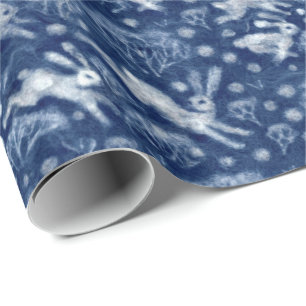 Hares Snow Field White Rabbits Winter Pattern Blue Cadeaupapier