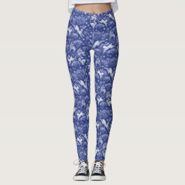 Hares Snow Field White Rabbits Winter Pattern Blue Leggings