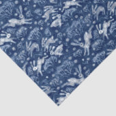 Hares Snow Field White Rabbits Winter Pattern Blue Tissuepapier (Detail)