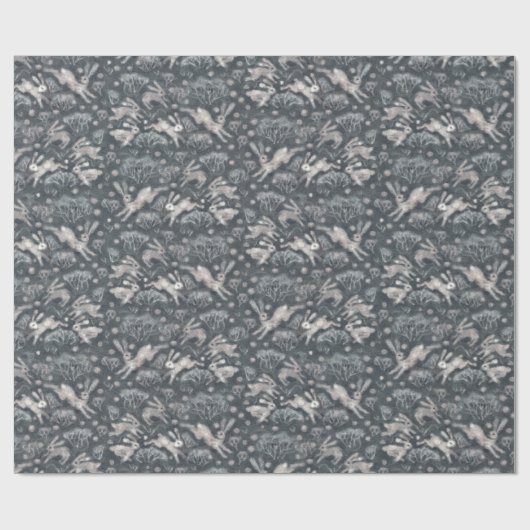 Hares Snow Field White Rabbits Winter Pattern Grey Cadeaupapier (Vlak)