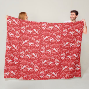 Hares Snow Field White Rabbits Winter Pattern Red Fleece Deken