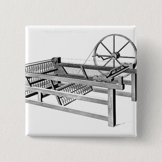 Hargreaves's Spinning Jenny, gegraveerd door Vierkante Button 5,1 Cm (Voorkant)