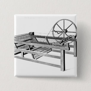Hargreaves's Spinning Jenny, gegraveerd door Vierkante Button 5,1 Cm