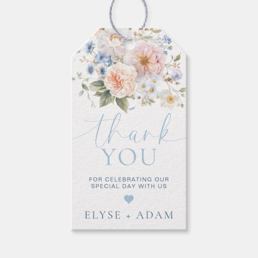 Hargrove-blauw bloemmotief bedankkaartje cadeaulabel (Voorkant)