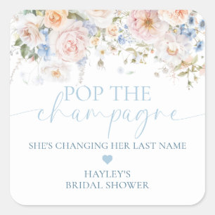 Hargrove Blauwe Bloem Pop De Champagne Douche Vierkante Sticker