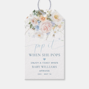 Hargrove Blauwe Bloemen Baby Shower Opblaasbaar Cadeaulabel