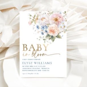 Hargrove Blauwe Bloemige Baby In Bloom Baby Shower Folie Uitnodiging