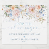 Hargrove Blauwe Bloemige Knal De Champagne Bruidsd Sparkling Wijnetiket (Enkel label)