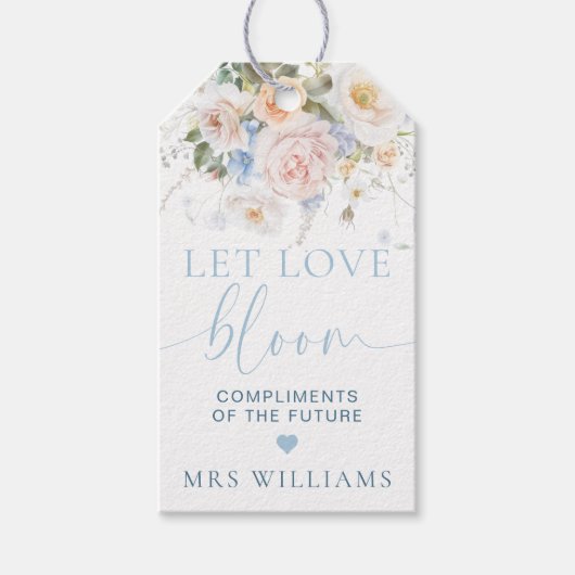 Hargrove Blauwe Bloemige Laat Liefde Bloeien Favor Cadeaulabel (Voorkant)