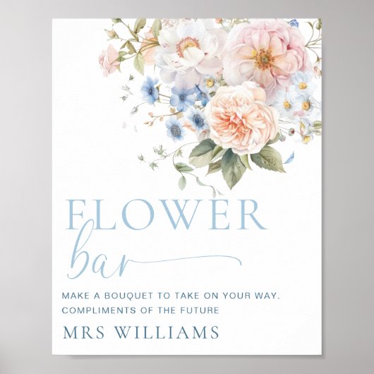 Hargrove Blue Bloemen Bar Teken Poster (Voorkant)