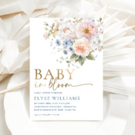 Hargrove Blue Floral Baby in Bloom Baby shower Folie Uitnodiging