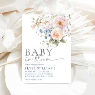 Hargrove Blue Floral Baby in Bloom Baby shower Folie Uitnodiging