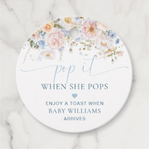 Hargrove Blue Floral Baby shower Pop It Bedankjes Labels
