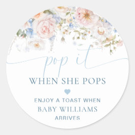 Hargrove Blue Floral Baby shower Pop It Ronde Sticker