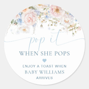 Hargrove Blue Floral Baby shower Pop It Ronde Sticker