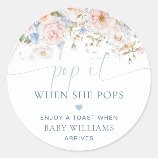 Hargrove Blue Floral Baby shower Pop It Ronde Sticker (Voorkant)