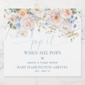 Hargrove Blue Floral Baby shower Pop It Sparkling Wijnetiket (Enkel label)