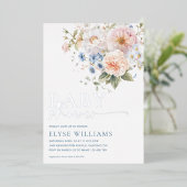 Hargrove Blue Floral Baby shower Silver Folie Uitnodiging (Staand Voorkant)