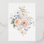 Hargrove Blue Floral Baby shower Silver Folie Uitnodiging (Achterkant)