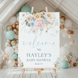 Hargrove Blue Floral Baby shower Welkomstbord Poster