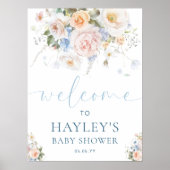 Hargrove Blue Floral Baby shower Welkomstbord Poster (Voorkant)