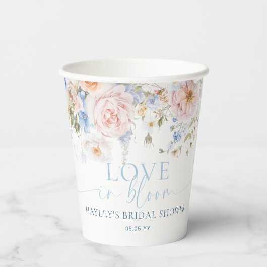 Hargrove Blue Floral Love in Bloom Vrijgezellenfee Papieren Bekers (Achterkant)