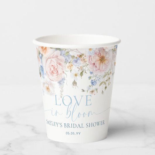 Hargrove Blue Floral Love in Bloom Vrijgezellenfee Papieren Bekers (Voorkant)