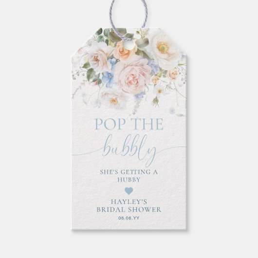 Hargrove Blue Floral Pop De Bubbly Champagne Cadeaulabel (Voorkant)