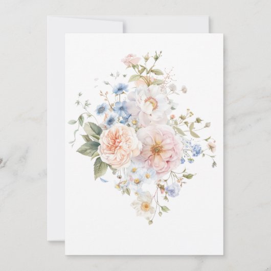 Hargrove Blue Floral Verjaardagslunch Kaart (Achterkant)