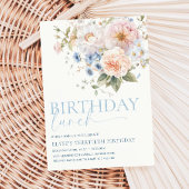 Hargrove Blue Floral Verjaardagslunch Kaart